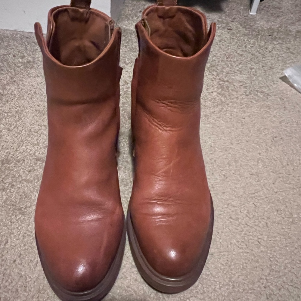 Franco Sarto Tan Heeled Boots with Side Zipper